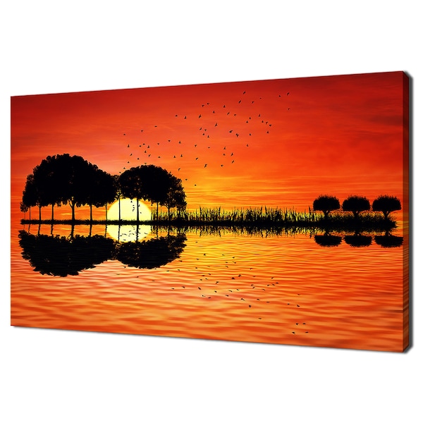 Guitar Island Sunset Music Seascape Modern Design Home Decor Canvas Print Wall Art Picture Wall Hanging