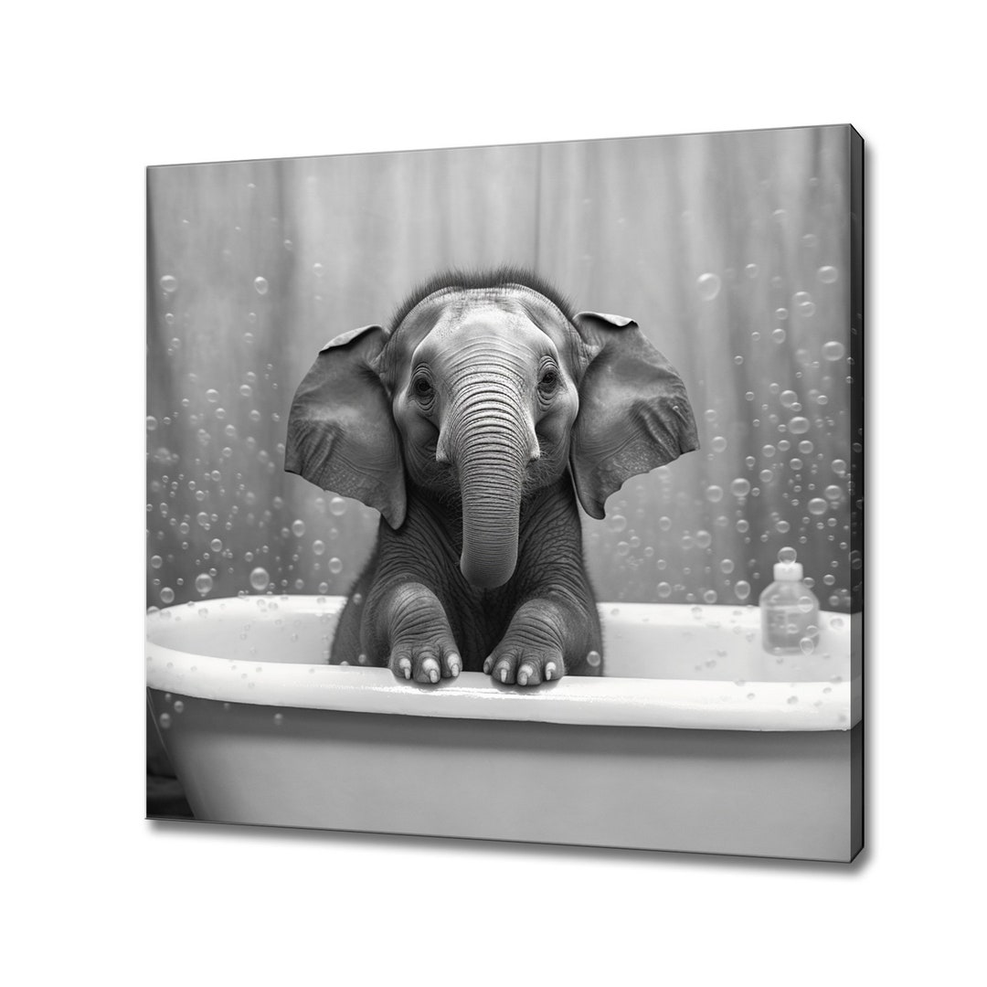 Cute Baby Elephant in Bath Tub, Canvas Print Kids Nursery Room Decor ...