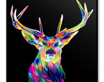 Majestic Colourful Deer Stag Abstract Modern Design Decor Canvas Print Wall Art Picture
