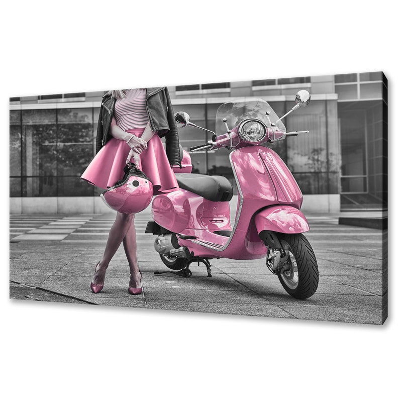 Classic Italian Pink Vespa Scooter Vintage Modern Design Home Decor Canvas Print Wall Art Picture image 1
