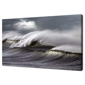 Black White Stormy Ocean Waves Modern Design Home Decor Canvas Print Wall Art Picture