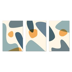Abstract Geometric Art Prints, Nordic Shapes Wall Art, Blue Yellow Set Of 3 Panels Prints Modern Canvas Print Wall Art Home Decor Picture