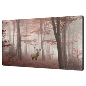 Stunning Deer Stag In The Autumn Foggy Forest Modern Design Home Decor Canvas Print Wall Art Picture