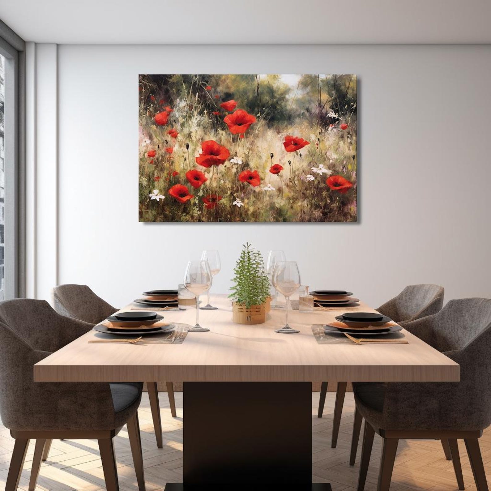 Red Poppies Flowers Field Meadow Countryside Vintage Painting Style ...