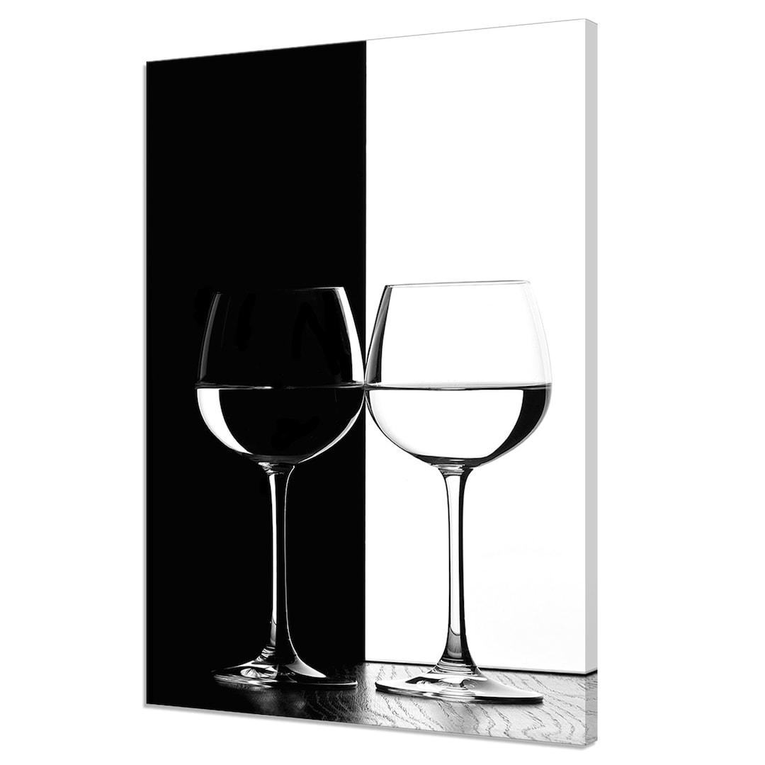 Two Wine Glasses Black and White Kitchen Design Black Modern Etsy