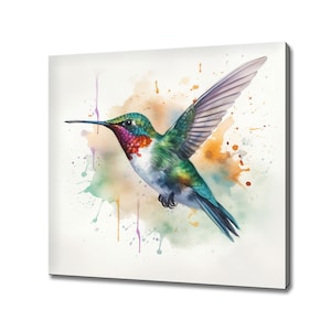 Beautiful Flying Hummingbird Bird Colourful Watercolour Painting Style, Modern Design Home Decor Canvas Print Wall Art Picture