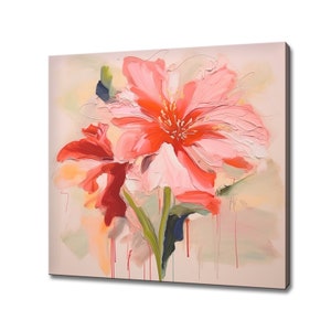 Amaryllis Flower Close Up Painting Style Canvas Print Wall Art, Modern Floral Design Home Decor, Botanical Wall Art, Gift For Flowers Lover