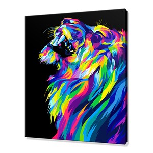 Colourful Lion Head Portrait Abstract Modern Design Pet Home Decor Canvas Print Wall Art Picture