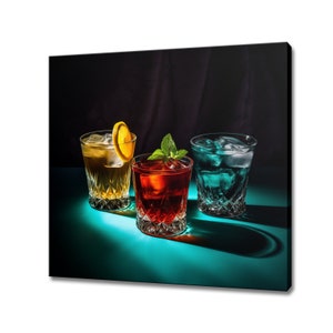 Set Of Three Colourful Drinks Cocktails Glasses, Kitchen Modern Design Home Restaurant Bar Decor Canvas Print Wall Art Picture Wall Hanging