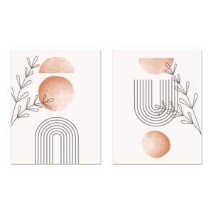 Abstract Geometric Floral Boho Shapes 2 Panels Modern Design Home Decor Canvas Print Wall Art Picture