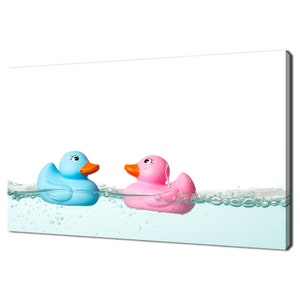 Pink Blue Rubber Ducks In The Blue Water Modern Design Home Decor Canvas Print Wall Art Picture