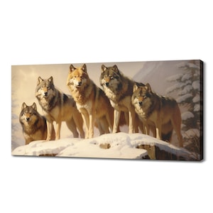 Wolves In The Snowy Mountains Canvas Print, Wildlife Inspired Art, Enchanting Animals Canvas Wall Art Picture, Wildlife Home Decor