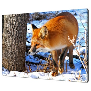 Red Fox By A Tree In The Snowy Forest Modern Design Home Decor Canvas Print Wall Art Picture Wall Hanging