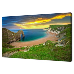 Durdle Door Jurasic Coast Dorset At Sunset UK Modern Design Canvas Print Wall Art Picture