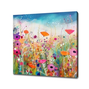 Colourful Abstract Wildlowers Meadow Field Watercolour Painting Style Canvas Print, Modern Floral Design Home Decor, Flower Wall Art Picture
