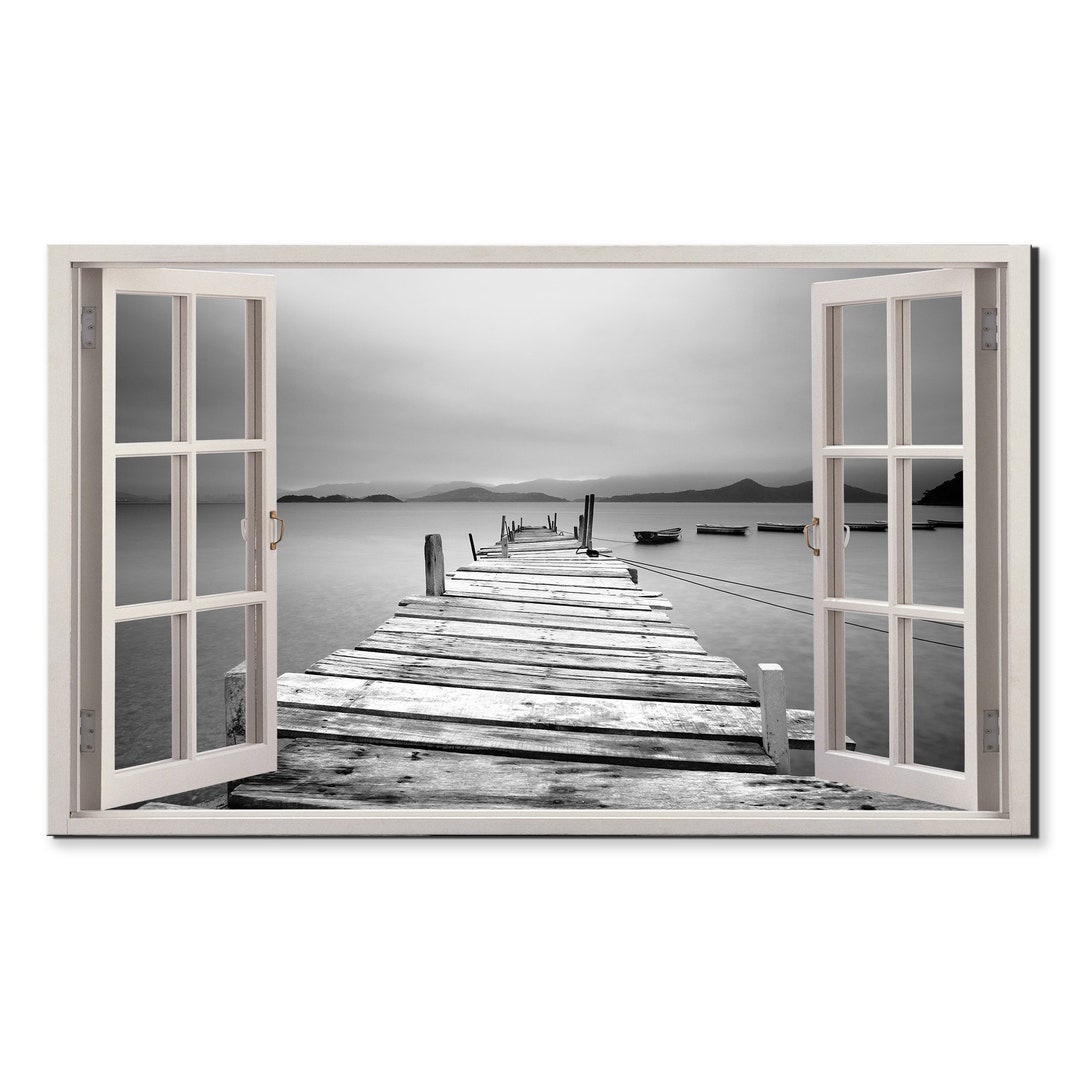 Window Pier Looking Over A Pier and Boats Window View, Window Frame Style Modern ...