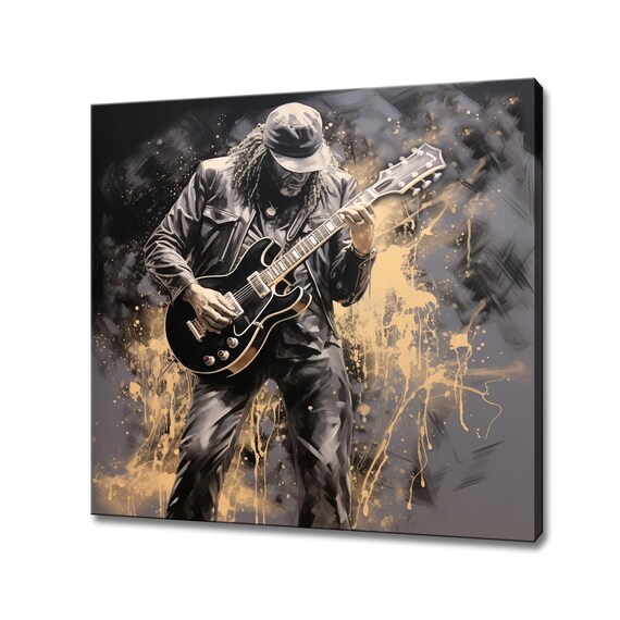 Music Guitar Player Painting Style Canvas Print Wall Art, Music