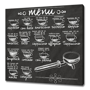 Menu de café em lousa Cozinha Design moderno Decoração para casa Impressão em tela Arte de parede Imagem para pendurar na parede