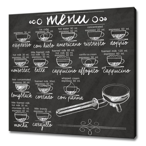 Menu del caffè sulla lavagna Cucina Design moderno Home Decor Canvas Stampa  Arte da parete Immagine Appeso -  Italia