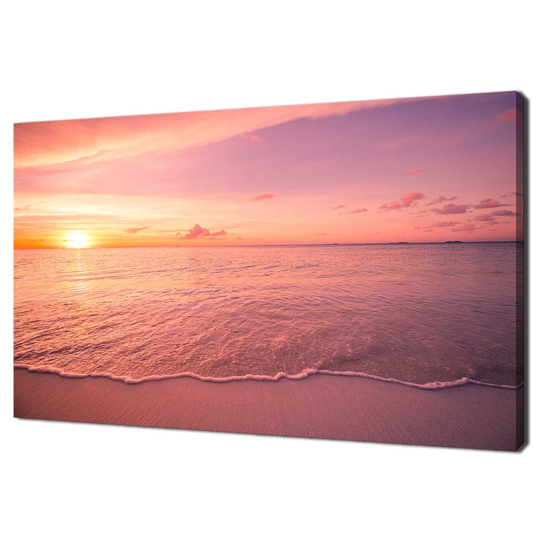 Beautiful Pink Sky Sunset Over the Ocean Seascape Modern Design Home ...