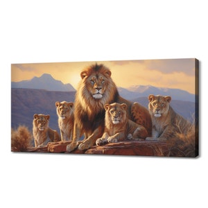 Lion Family Canvas Print, Wild Cats Inspired Art, Enchanting Animals Canvas Wall Art, Wildlife Home Decor, Majestic Animals Picture Print