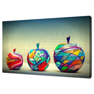 Colourful Painted Wooden Apples Kitchen Modern Design Home Decor Canvas Print Wall Art Picture