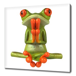 Zen Green Frog In A Yoga Pose Animal Modern Design Home Decor Canvas Print Wall Art Picture