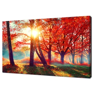 Lindo Outono Vermelho Outono Parque Raios de Sol Design Moderno Decoração para Casa Impressão em Tela Arte de Parede Imagem Pendurada na Parede