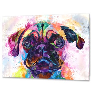 Pug Colourful Watercolour Abstract Dog Modern Design Home Decor Canvas Print Wall Art Picture