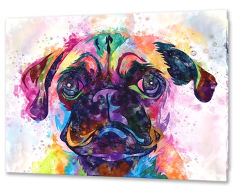 Pug Colourful Watercolour Abstract Dog Modern Design Home Decor Canvas Print Wall Art Picture