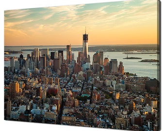 Zonsondergang Boven New York City One World Trade Center Modern Design Home Decor Doek Wall Art Foto Muur Opknoping