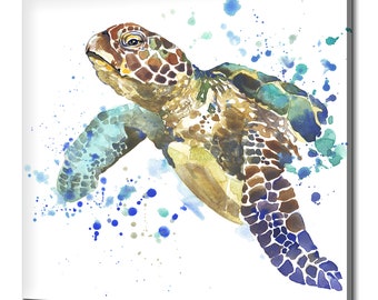 Turtle Watercolour Paint Splatter Animal Modern Design Home Decor Canvas Print Wall Art Picture Wall Hanging