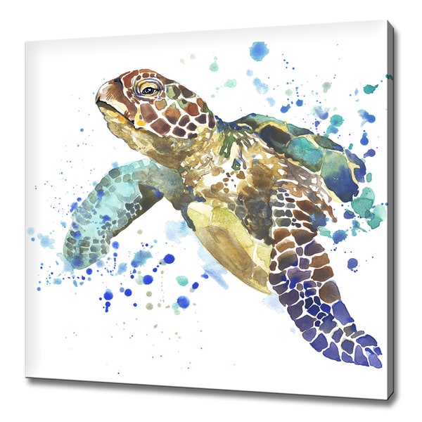 Turtle Watercolour Paint Splatter Animal Modern Design Home Decor Canvas Print Wall Art Picture Wall Hanging