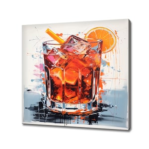 Negroni Cocktail Alcoholic Drink Glass Watercolour Canvas Print, Kitchen Modern Art, Home Restaurant Bar Decor Picture Wall Hanging