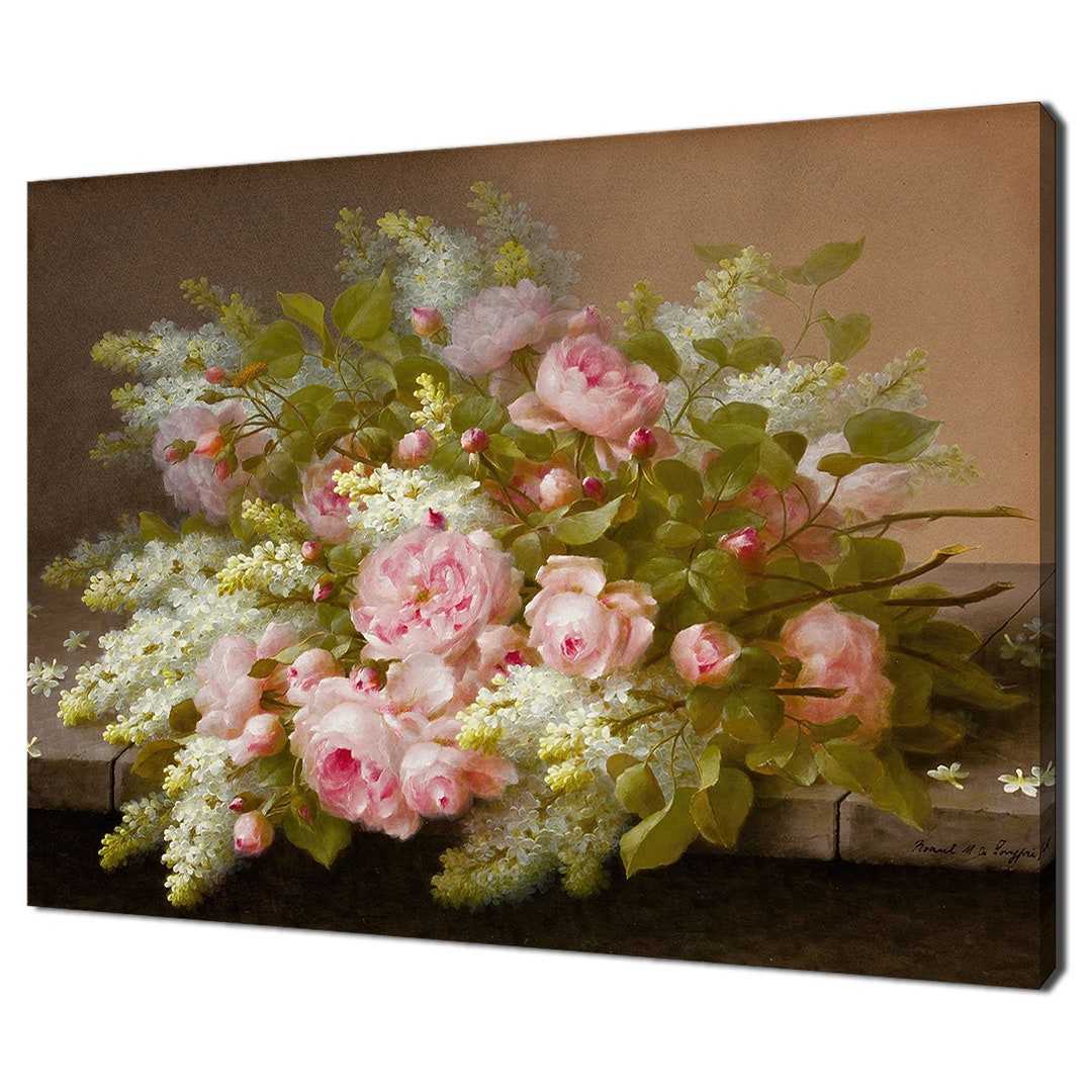 Pink White Floral Still Life, Vintage Victorian Oil Painting Print ...