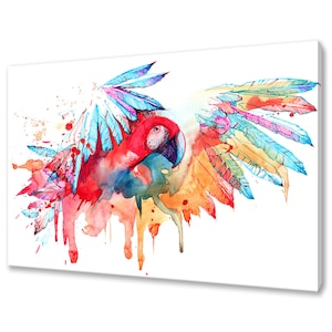 Watercolour Painting Of Colourful Parrot Bird Modern Design Home Decor Canvas Print Wall Art Picture