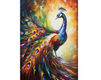 Colourful Beautiful Peacock Bird Painting Modern Design Home Decor Canvas Print Wall Art Picture Ready To Hang