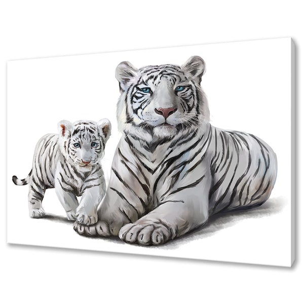 Belle mère et son ourson tigres blancs peinture Style Design moderne décor à la maison impression sur toile art mural photo