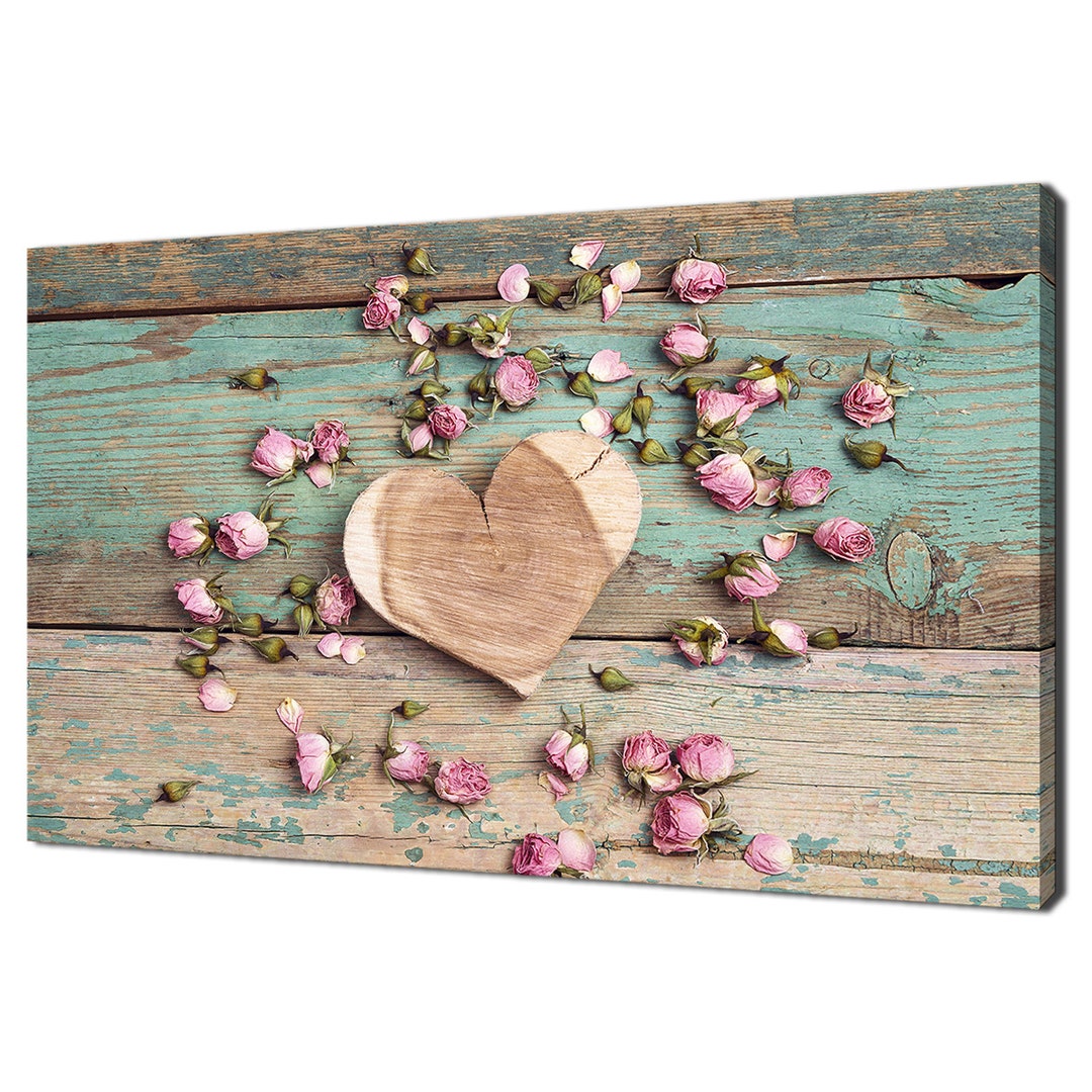 Beautiful Wooden Heart With Dried Pink Rose Flowers Love Shabby Chic ...