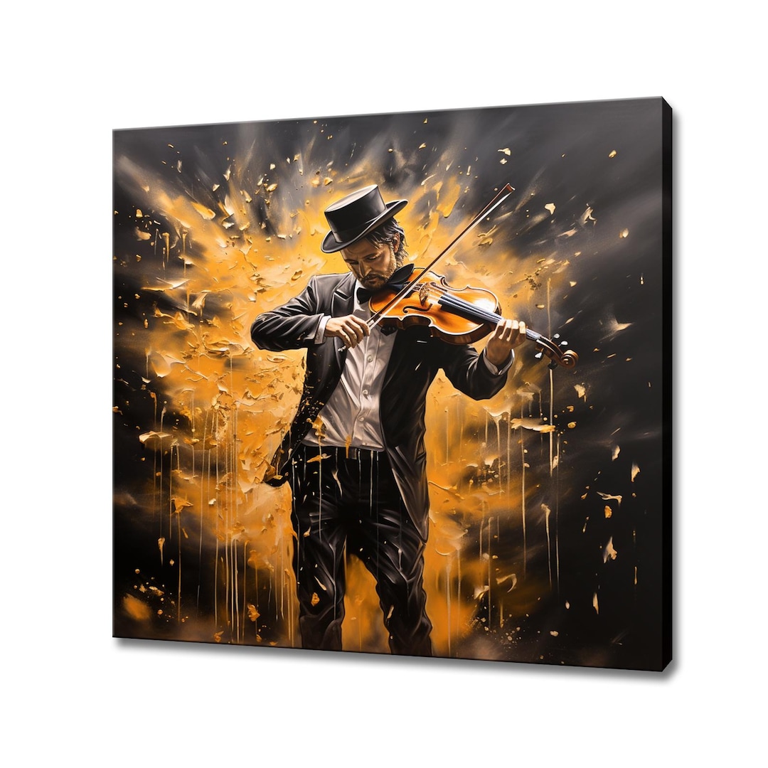 Elegant Violin Player Music Painting Style Canvas Print Wall Art, Music ...
