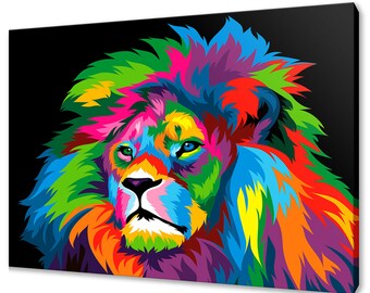 Colourful Lion Abstract Animal Modern Design Home Decor Pet Canvas Print Wall Art Picture