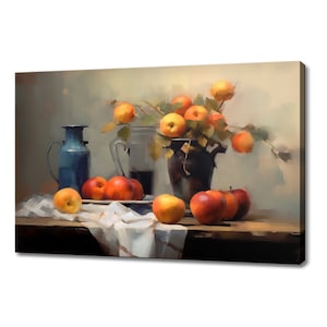 Vintage Still Life Fruits Apples Painting Style Canvas Print, Farmhouse Decor Art, Neutral Nature Picture Wall Hanging, Fine Art Print
