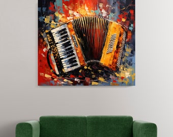 Accordion Music Colourful Painting Style Canvas Print Wall Art