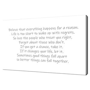 Everything Happens For A Reason Inspirational Quote Modern Design Canvas Print Wall Art Picture