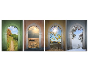 Four Seasons Nature Landscapes 4 Panels Modern Canvas Print Wall Art Picture