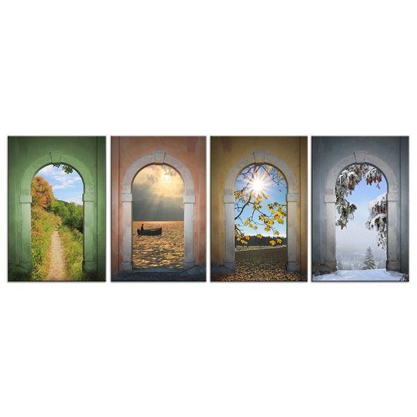 Quatre saisons, paysages naturels, 4 panneaux, impression sur toile moderne, art mural, photo