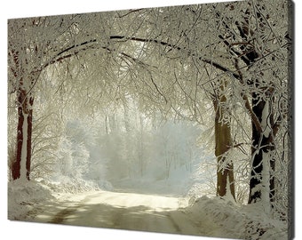 Winter Road Through The Frozen Trees Forest Modern Design Home Decor Canvas Print Wall Art Picture Wall Hanging