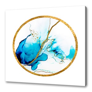 Abstract Blue Golden Paint Swirls Minimalism Modern Design Home Decor Canvas Print Wall Art Picture