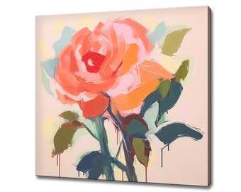Rot rosa Rose Blumenmalerei Stil Leinwand Druck Wandkunst, modernes Blumenmuster Wohnkultur, Geschenk für Blumenliebhaber