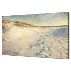 Footprints In The Sand Dunes Seaside Beach Grunge Modern Design Canvas Print Wall Art Picture